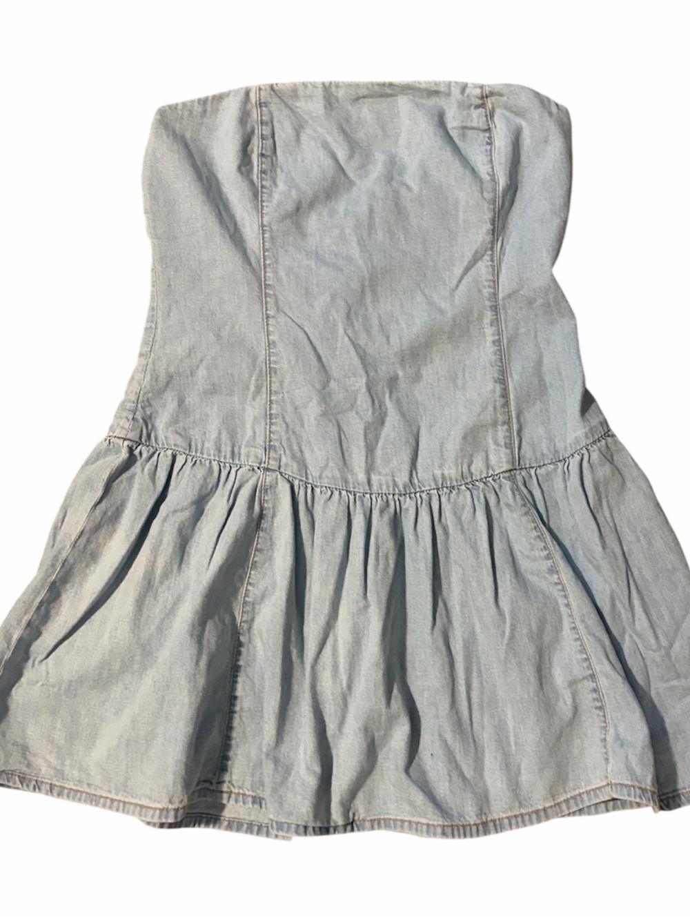 Zara Light Blue Denim Strapless Dress